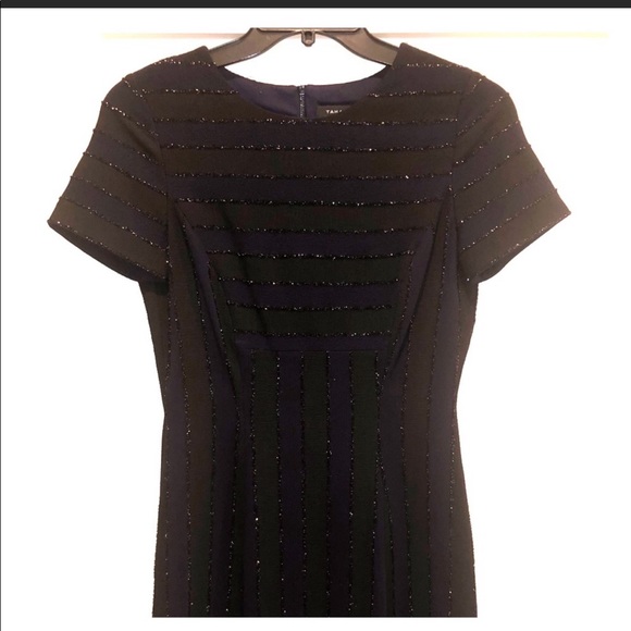 Tahari Sparkle Metallic Stripe Fit Flare Dress 4 - Picture 5 of 7